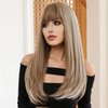 PATTNIUM Long Blonde Wig with Bangs Ash Blonde Long Wigs for Women Long Straight Mixed Blonde Wig Heat Resistant Synthetic Wigs for Daily Party