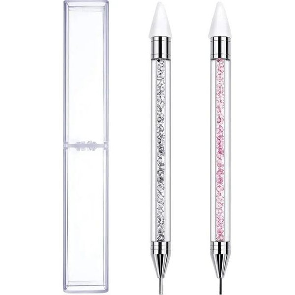 White Rhinestone Picker Dotting Pen, Rhinestone Tool With 2 Extra Wax Tips for Nail Art DIY,Dual End Nail Rhinestone Picker Tool with Crystal Beads Handle for Gems,Stones, Crystals Nail Art and Polish