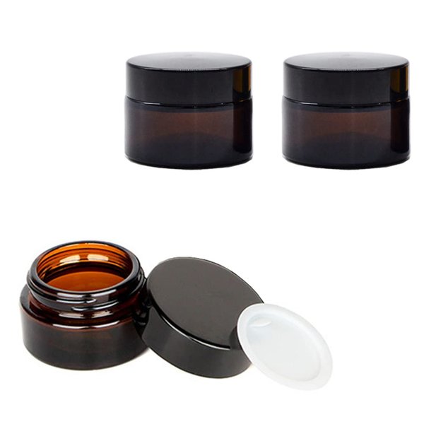 3PCS 30 ml/1oz Empty Amber Glass Jars with White Inner Liners and Black Lids Refillable Container for Lotion Ointments Body Scrubs
