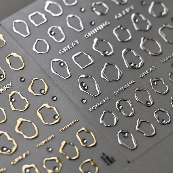 Irregular Bronzing Nail Art Stickers Decals Gold Silver Frame Nail Stickers with Rhinestone 3D Self Adhesive Nail Designs Decals Circle 5D Engraved Manicure Slider for Women Girls Nail Art Decorations