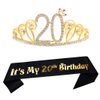 Dgasin 20th Birthday Tiara and Sash Happy 20th Birthday Party Supplies 20th Birthday Glitter Satin Sash and Crystal Tiara Princess Birthday Crown for Girls 20th Birthday Party Decorations
