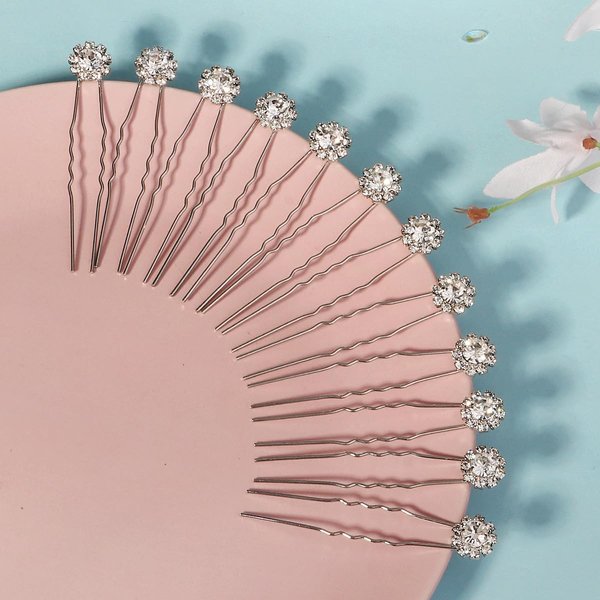 12PCS Bridal Wedding Hair Pins Rhinestone Hair Clips Accessories for Women and Girls Party Prom (Silver)