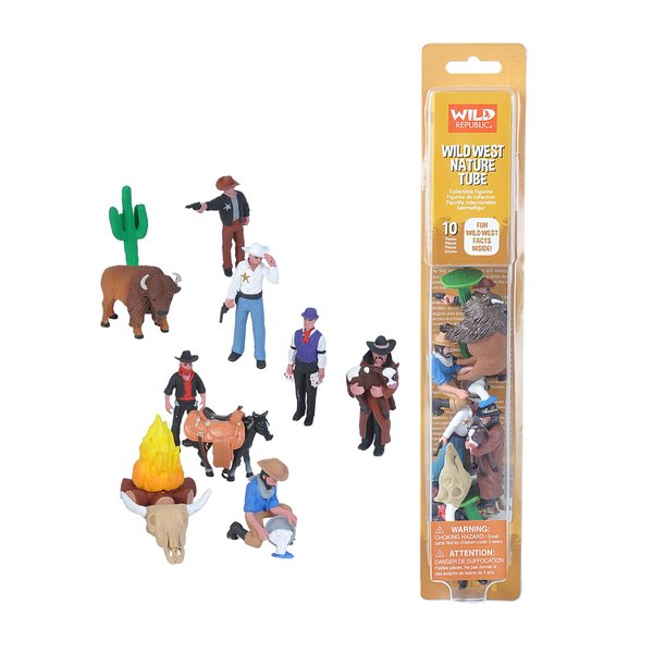 Wild Republic Figurines Tube, Cowboy Action Figures, Ten Piece West Set Kids Toys, Gifts for Boys, Wild West Figurines Tube (20817)