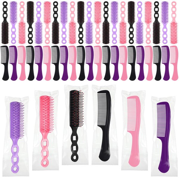 Baderke 48 Pcs Hair Brush Combs Set in Bulk for Homeless Individually Wrapped Curly Thick Long Smoothing Hair Brush Detangling Hairbrush for Women Kids Hotel Homeless Nursing Charity(Multicolor)