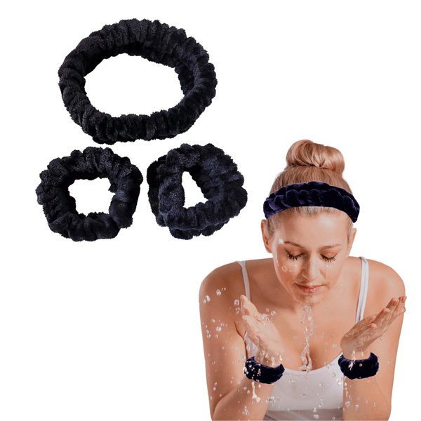 NWAC Spa Headband for Washing Face and Face Washing Wristbands, Makeup or Skincare Headbands for Teens Girls Women, Microfiber Soft Facial Cloth Headband (Black)