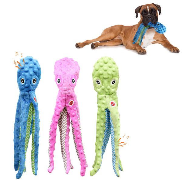Spot Skinneeez Extreme Stuffing Free Durable Squeaker Octopus Dog Toy, 16in, Pack of 3 Pcs