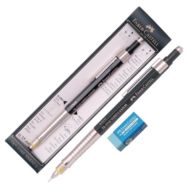 Faber Castell Tk Fine Drafting Mechanical Pencil 0.35 Mm +Packing Case/Gift Eraser