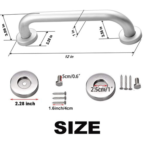 12 Inch Stainless Steel Shower Grab Bar - ZUEXT Shower Handle, Bathroom Balance Bar - Safety Hand Rail Support - Handicap, Elderly, Injury, Senior Assist Bath Handle (w/Self-adhesive Stick-on Hook)