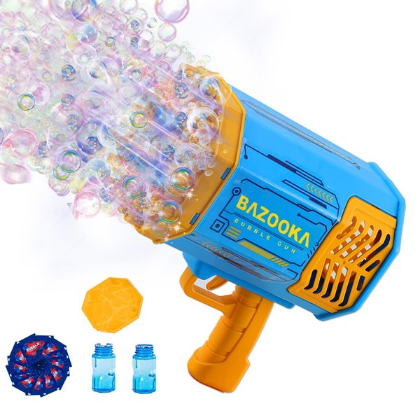 Petrella Bubble Gun Bazooka Bubble Machine Gun 69 Hole Bubble Blaster Blower with Colored Lights Gifts for Kids Adults Outdoor TIK Tok Toys for Wedding Birthday Party Blue