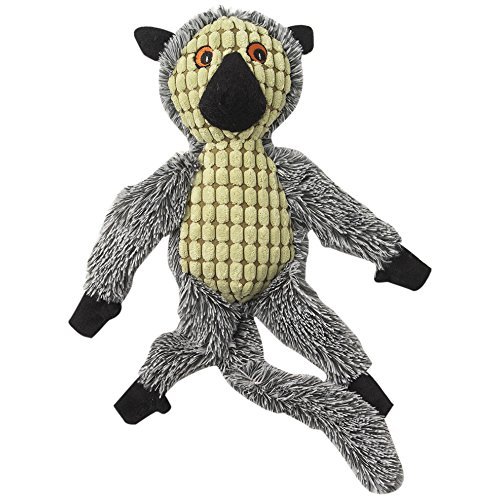 PetRageous 12078 HangRageous Lemur Character Machine Washable Squeak and Crinkle Dog Toy for Dogs and Cats 17-Inch Long 2.5-Inch Tall, Green and Grey