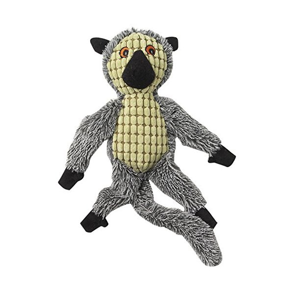 PetRageous 12078 HangRageous Lemur Character Machine Washable Squeak and Crinkle Dog Toy for Dogs and Cats 17-Inch Long 2.5-Inch Tall, Green and Grey