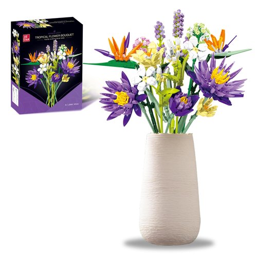 coopeahen Flower Bouquet Building Set, 891 Pcs Birds of Paradise and Water Lily Bouquet Building Sets, DIY Artificial Flower Bouquet Set, for Home or Office Decor, No Vase