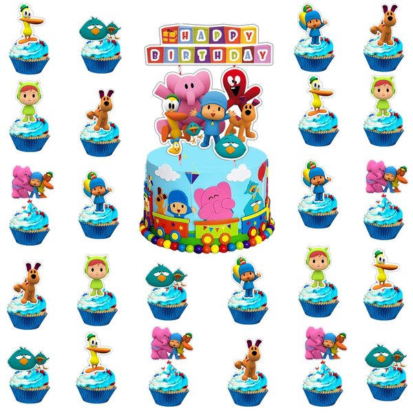 Poc_yo Cake Toppers Cupcake Toppers 25PCS Poc_yo Themed Birthday Decorations Happy Birthday Party Supplies Cake Decorations for Girls Kids