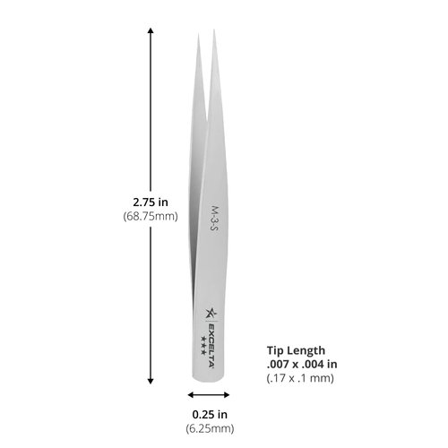 Excelta Stainless Steel Mini Tweezers, Ultra-Fine Straight Point, Compact 2.75" Length, Ideal for High Magnification Work, Precision Handling, Professional