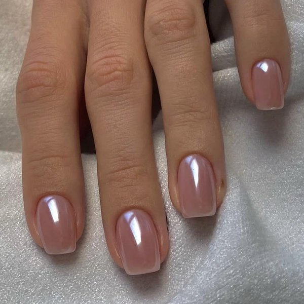COCDLAN Press on Nails Short Square Fake Nails, Mirror Chrome Powder Glazed Acrylic Nails with Bling Design, Shiny Glossy False Nails Glue on Nails for Daily Party Wear 24Pcs