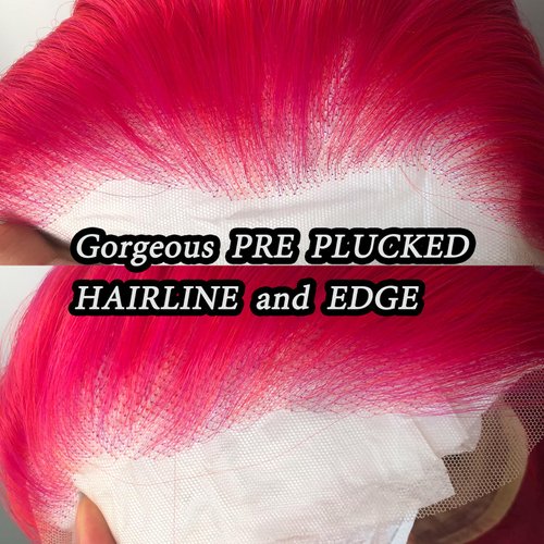 zigzag hair Hot Pink Wig Long Straight Rose Red Pink Synthetic Lace Front Wigs Pre Plucked with Natural Hairline for Fashion Women Heat Resistant Hair Glueless Synthetic Lace Wig (Hot Pink)