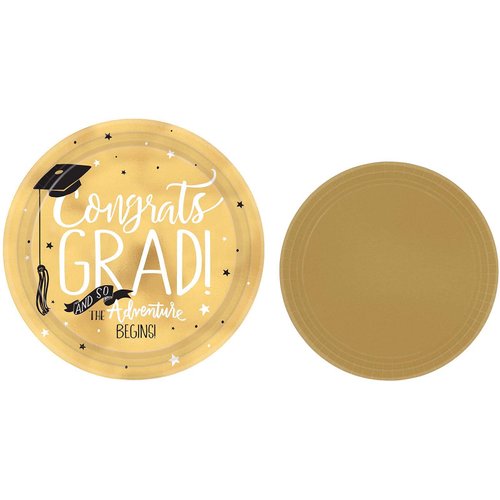 Congrats Grad Adventure Pack! Disposable Paper Plates, Banner, Napkins and Cups Set for 16