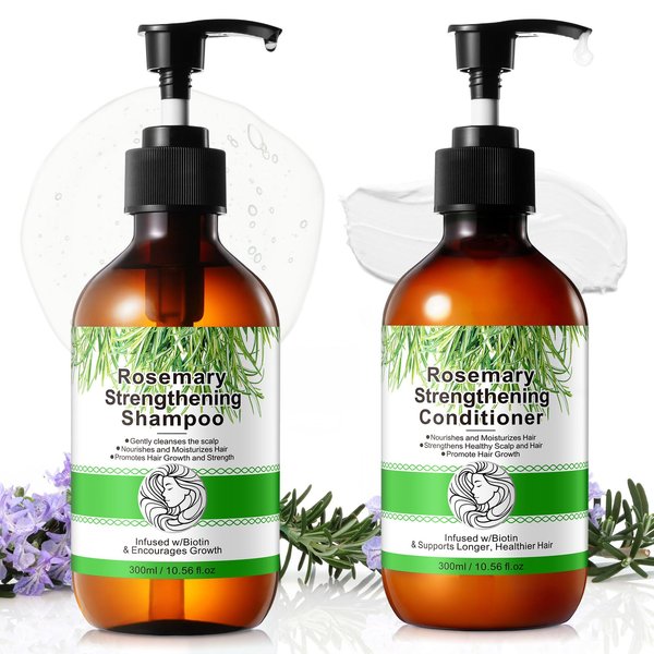 Rosemary Shampoo and Conditioner Set, Nourishment & Smoothness for Thin Hair, Women and Men Hair Regrowth, 2x10.56fl.oz Rosemary Mint Strengthening Shampoo and Conditioner for All Hair Types(2 in1)