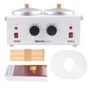 Double Wax Warmer Professional Electric Heater Hair Removal Dual Parrafin Hot Skin Equipment SPA Adjustable Temperature with 140 Wooden Sticks & 20 Wax Rings- Easy to Use