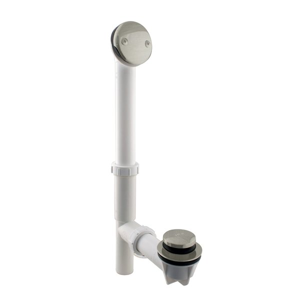 Westbrass 593244-07 14" x 1-1/2" White Tubular Bathtub Waste & Overflow Assembly with Tip-Toe Drain Plug and 2-Hole Faceplate, 1-Pack, Satin Nickel