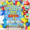 Cartoon Style Baby Shower Birthday Decor, 1st Birthday Party Supplies. Includes Happy Birthday Backdrop, Banner, Tablecloth, Balloons, Cake Toppers. Perfect Gifts for Boys, Girls and Kids Party Favors