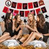 Pre-Strung Casino Party Decorations - 11PCS Casino Theme Happy Birthday Banners Red Black Poker Birthday Party Decorations Casino Hanging Swirl Decor Supplies Casino Games Birthday Party