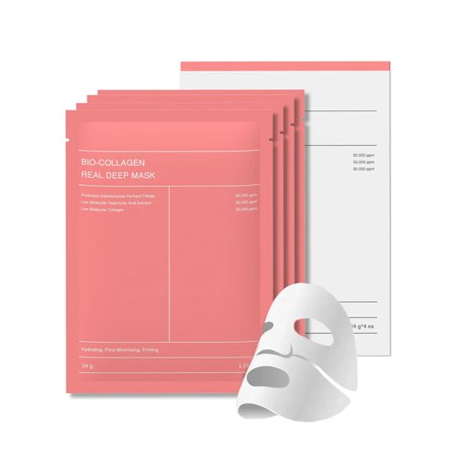 Bio-Collagen Facial mask, 34g, Hydrating Face Mask with Collagen Essence, Pore Minimizing, Lightweight and Breathable 1.20 oz x4ea