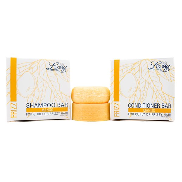Bar Shampoo and Conditioner for Hair, by Luxiny, Made in USA Shampoo and Conditioner Bar Set With 1 Sulfate Free Shampoo Bar, 60g & 1 Conditioner Bar, 50g – Normal/Dry Damaged hair (Mango)