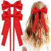 2PCS Silky Satin Hair Bows Ribbon Hair Clips, Satin Bow Hair Clip With Long Tail Ribbon Bowknot Hair Barrettes, Ponytail Holder Hair Accessories Alligator Clips Hair for Women Girls (Red)