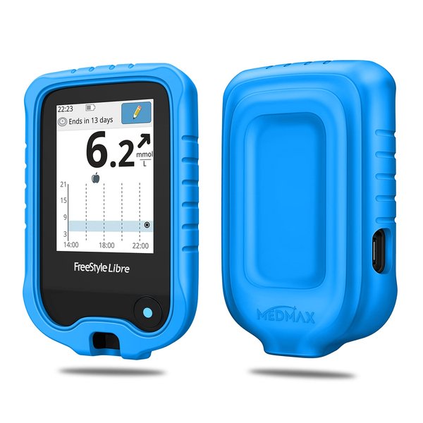 MEDMAX Silicone Case for Freestyle Libre 3 2 / Libre Reader, Lightweight Shockproof Anti Slip Protective Cover Soft Gel Skin with Raised Bezel for Freestyle Libre 3 2 & Libre (Blue)
