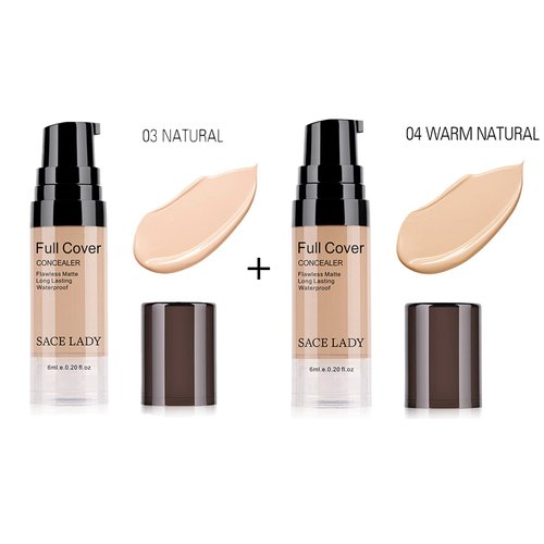 2 Colors Pro Full Cover Liquid Concealer Set, Waterproof Smooth Matte Flawless Concealer Foundation Corrector Kit for Eye Dark Circles Spots Face Concealer Makeup Base, 2 * 6ml/0.20Fl Oz