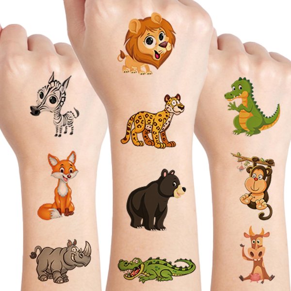 UVUXO Jungle Animal Temporary Tattoos for kids - 10 Sheets Zoo Animal Temporary for Girls Boys, Animals Birthday Party Supplies for Kids