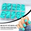 AddFavor Short Press on Nails Square Round Short Fake Nails Glossy Full Cover Acrylic Artificial Glue on Nails for Women, 240pcs/pack Turquoise Nails, Sticky Tabs, Nail File