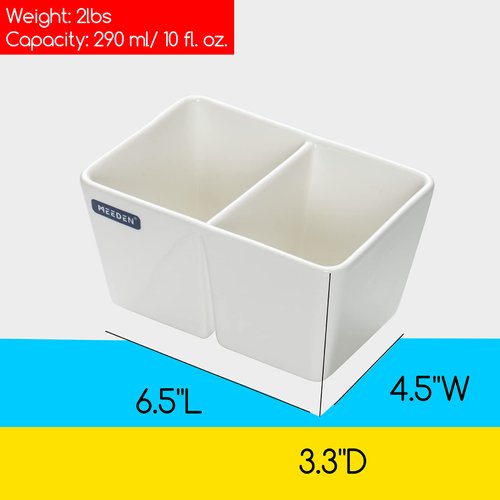 MEEDEN Ceramic Paint Palette, Paint Brush Wash Bowl, 2 Deep Well Artist Paint Palette, White Porcelain Watercolor Painting Dish, Large Capacity Paintbrush Washer for Watercolor Gouache Painting