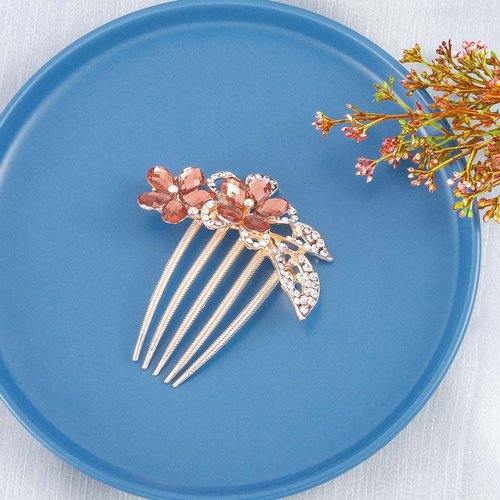 Bohend Rhinestone Hair Comb Flower Crystal Hairpieces Wedding Hair Accessories Jewelry for Women and Girls (Champagne)