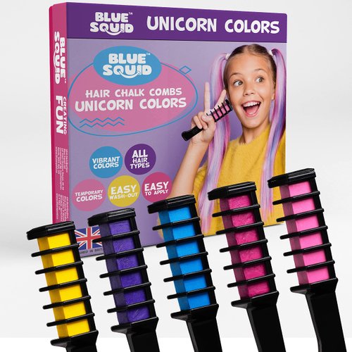 Blue Squid Hair Chalk for Girls – Hair Color Combs, Vibrant Temporary Hair Color for Kids, Washable Hair Dye, Teenage Girls Gifts Ideas, Perfect 6 7 8 9 10 11 12 Girl Gifts