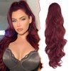 BARSDAR Burgundy Ponytail Extension, 26 In Drawstring Wavy Ponytail Hair Extensions Clip in Ponytails for Women Synthetic Red Pony Tail Hairpieces for Girls Daily Party Halloween (Burgundy)