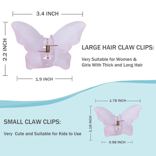 12 Pcs Colorful Frosted Butterfly Hair Clips RENUIS Acrylic Hair Claw Clips for Thick,Thin and Medium Hair Stylish and Non-Slip Big Butterfly Jaw Clips Pink Hair Accessories for Girls and Women