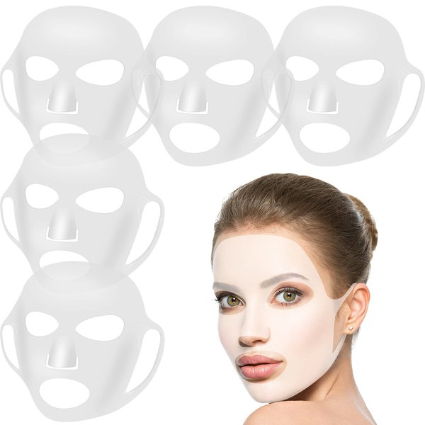 5 Pieces Reusable Facial Mask Cover Silicone Skin Mask Moisturizing Face Wrap for Sheet Prevent Evaporation Masks Face Care Tool (Clear)
