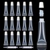 AMORIX 50PCS 10ml Lip Gloss Tubes Clear Empty Lip Balm Containers with White Cap Refillable Soft Cosmetic Squeeze Tubes for Lip Gloss Base Glitter Pigment Powder 2 Syringes + Tag Labels Stickers