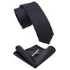 JEMYGINS 2.4" Black Skinny Tie and Pocket Square with Tie Clip Silk slim Necktie Sets for Men