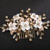 Teyglen Flower Leaf Wedding Hair Comb Gold Silver Leaf Rhinestone Hair Pieces Bridal Crystal Hair Comb Handmade Flower Headpieces Hair Accessories for Women Bride Girls (Gold)