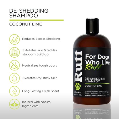 Ruff by Lillian Ruff Deshedding Dog Shampoo | Coconut Lime | Vitamin E, Omega-3, Aloe & Coconut Oil | Relieves Shedding, Itching & Hot Spots | Moisturizing & Deodorizing | Safe for Puppies | USA Made