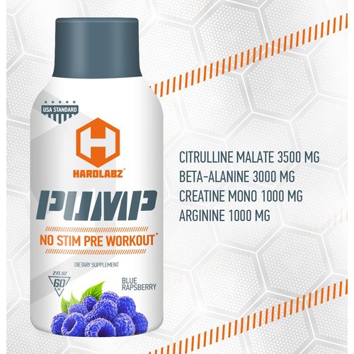 HARDLABZ Pump – Non-Stimulant Caffeine Free Powerful Liquid Pre-Workout Energy Shot with Citrulline, Beta-Alanine, Creatine, Arginine for Strength and Stamina, Zero Sugar, 2oz - 12 Pack