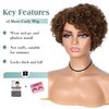 Hanne Fashion Short Curly Human Hair Wig for Black Women Brown Curly Bob Wigs Side Part Pixie Cut Wig Brazilian Remy Human Hair Non Lace Glueless Wigs (F4/30)