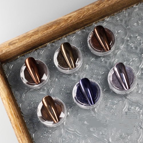 6 Jars Nail Art Mirror Glitter Effect Chrome Pigment Powder Metallic Mirror Effect Holographic Chameleon Pigment Manicure Winter Nail Art Decoration Sets