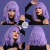 andromeda Purple Wig with Bangs Soft Short Bob Wavy Wigs for Women Synthetic Shoulder Length Women's Curly Wigs for Halloween Costumes Cosplay Daily (Purple)