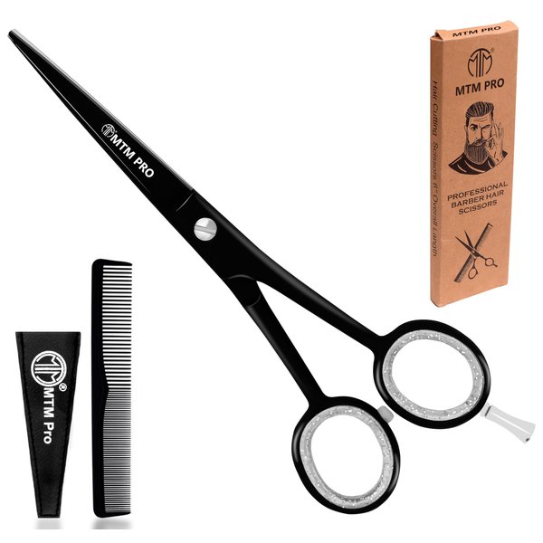 MTM PRO Professional Hair Cutting Scissors 6", Barber Scissors to Cut Hair, Hair Shears for Hair Cutting, Premium Stainless Steel Barber Shears for Men & Women, Kids, Adults, & Pets (Black, 6")