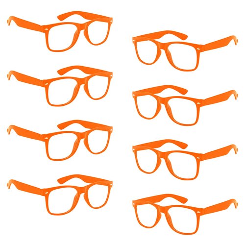 Pibupibu 8/20 Packs Kids/Adult Frame Only No Lens Orange/Multicolor Glasses Party Favors Supplies (Adult 8 Pack-Orange)