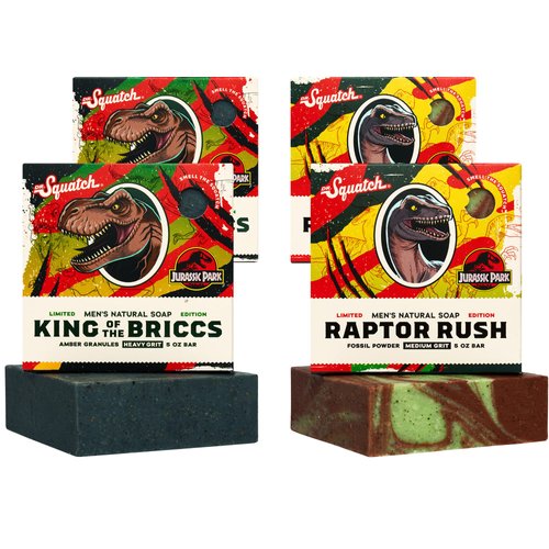 Dr. Squatch Jurassic Park Collection Men's Natural Soap - 4-Pack Bundle - King of the Briccs and Raptor Rush - Natural Bar Soap for Men